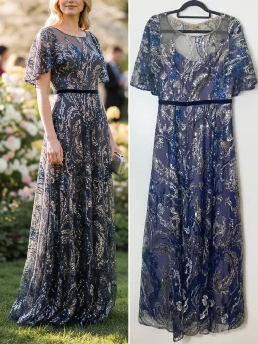 MARCHESA NOTTE DRESS GOWN BLUE MOTHER OF THE BRIDE FORMAL EVENING WEDDING GUEST